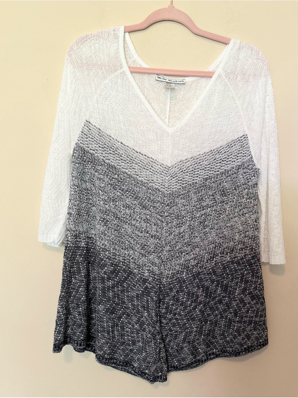 V-Neck Ombre Knit Sweater - White to Black
